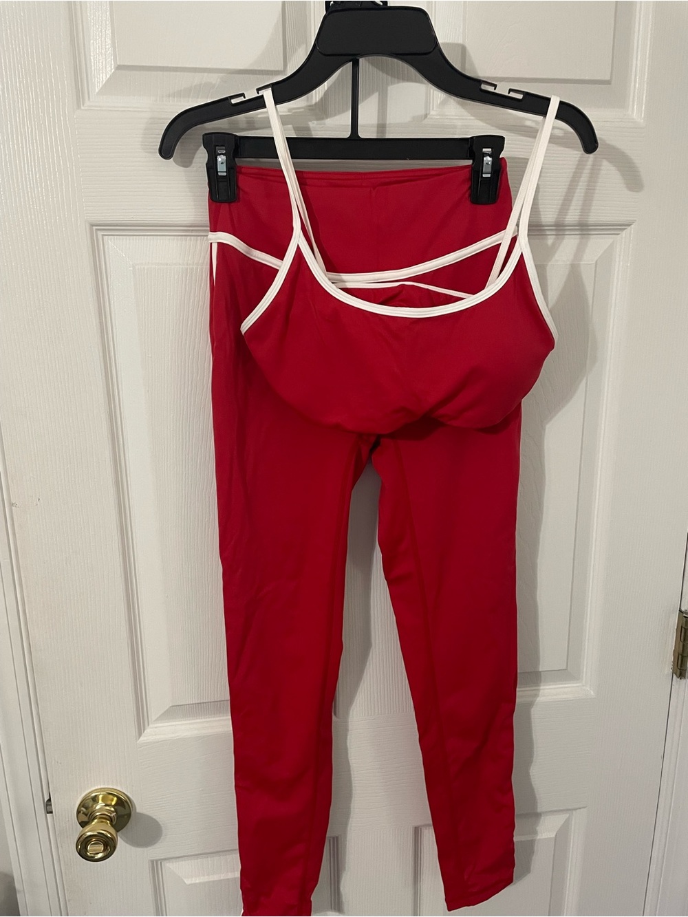 Red Leggings with White Trim Athletic Set  Leggings and Bra